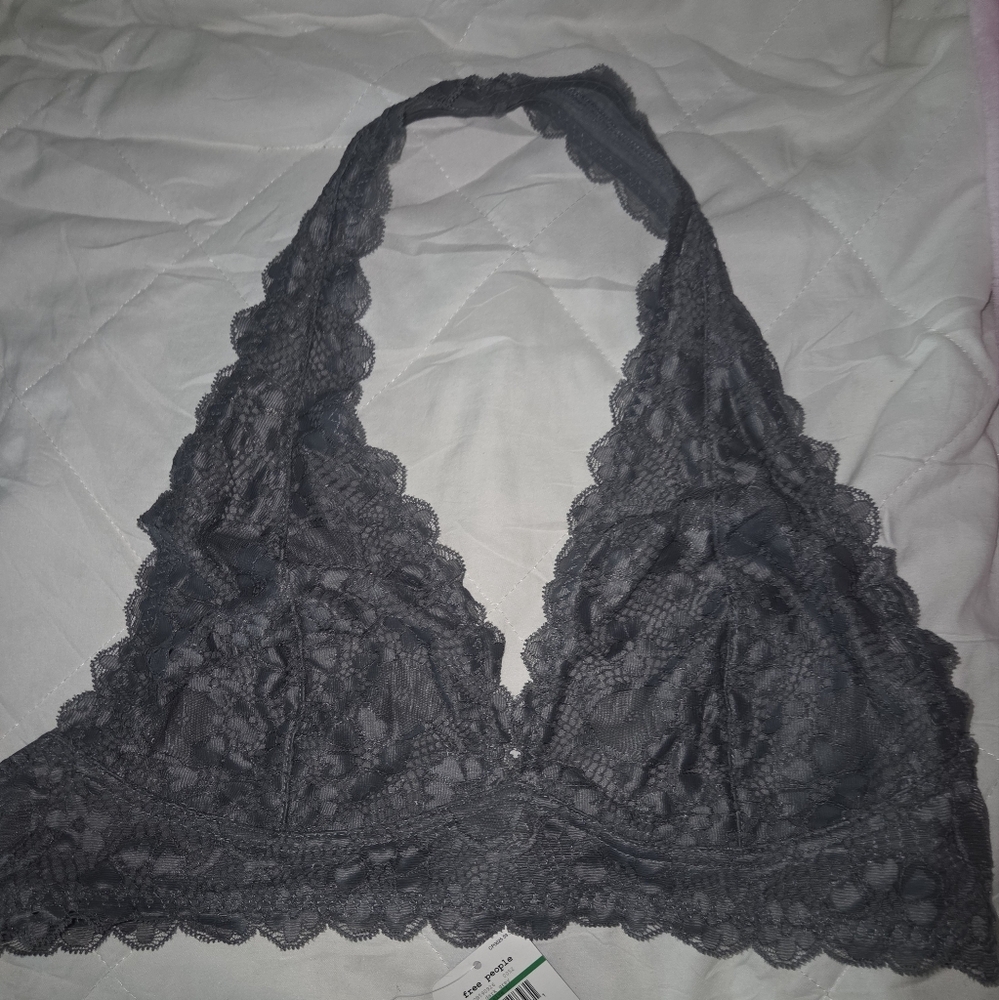 Free People Gray Lace Floral Bralette